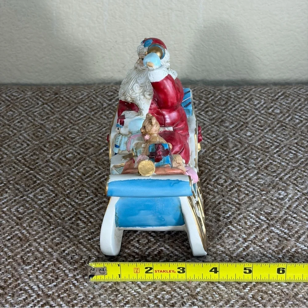 Vtg Christmas Kurt Adler Santa Sleigh Ceramic Music Box 1990 Decor Gift Work EUC